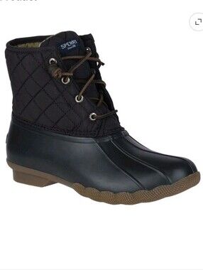 Sperry Women's Saltwater Quilted Duck Boot Size Waterproof Black Slip On Boots